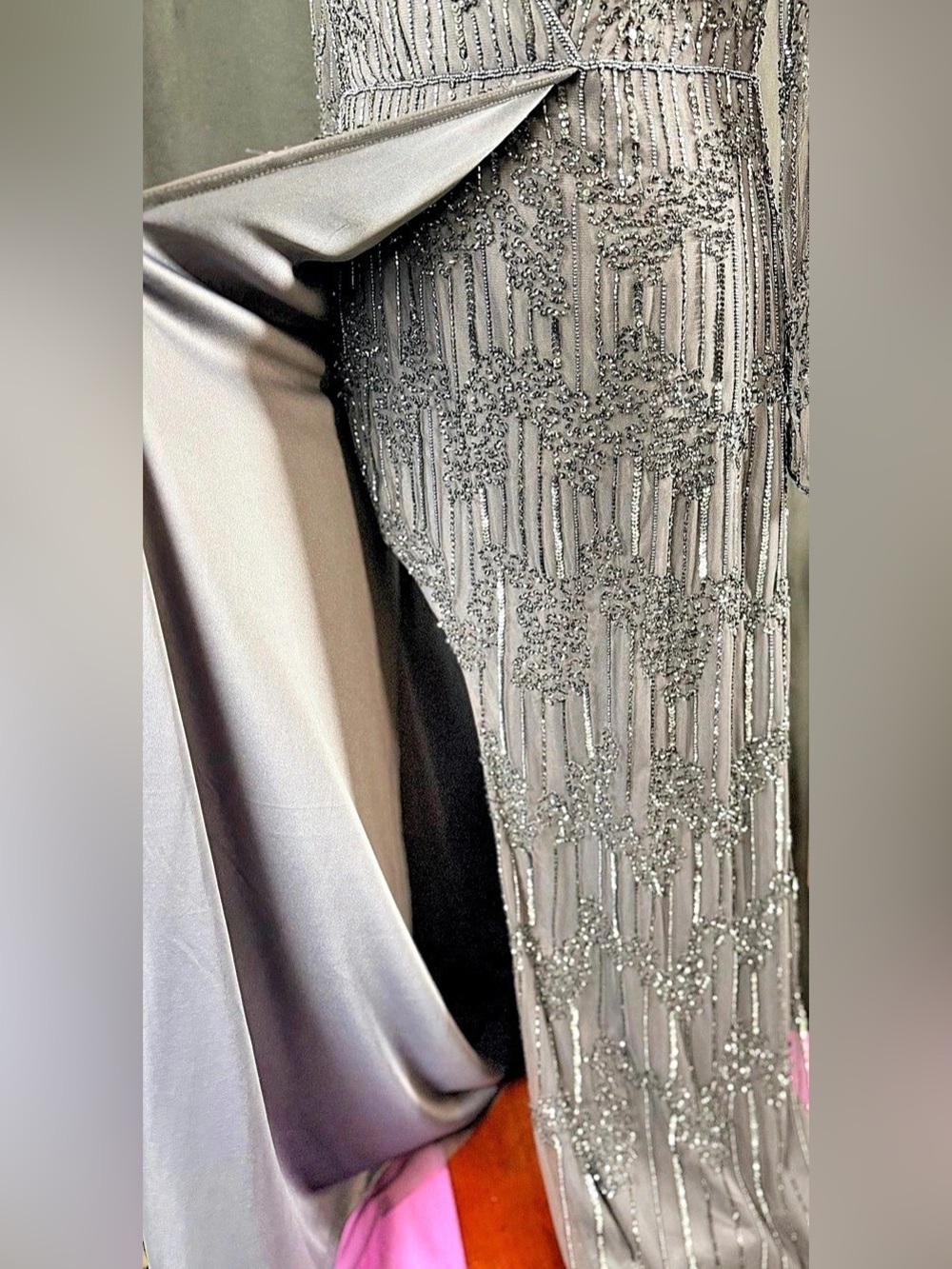 Adrianna Papell Platinum Gown Style House Of Wu 16 Beaded Maxi Black Black Tie - Picture 11 of 16